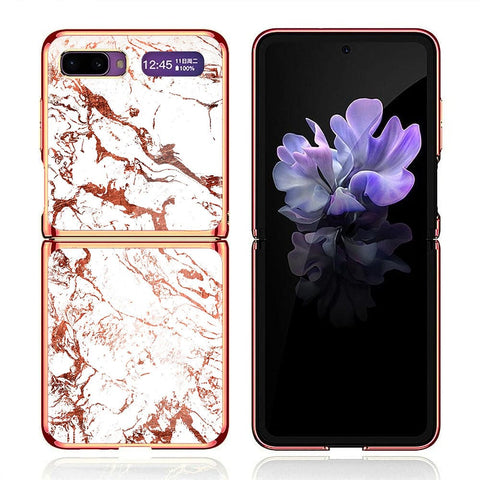 Samsung Galaxy Z Flip Cover - White Marble Series 2 - Premium Electroplated Infinity Ultra Shine Glass Soft Silicon Borders Case