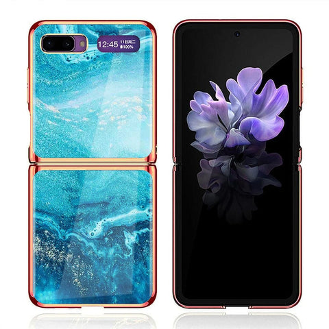 Samsung Galaxy Z Flip Cover - Mystic Marble Series - Premium Electroplated Infinity Ultra Shine Glass Soft Silicon Borders Case