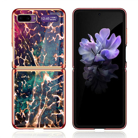 Samsung Galaxy Z Flip Cover - Colorful Marble Series - Premium Electroplated Infinity Ultra Shine Glass Soft Silicon Borders Case
