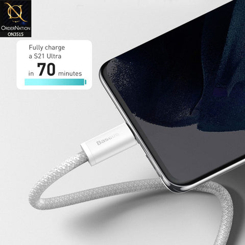 Baseus Braided Cable TypeC to TypeC 100w 1M High Density Fast Charging Data Cable - White