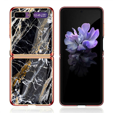 Samsung Galaxy Z Flip Cover - Black Marble Series - Premium Electroplated Infinity Ultra Shine Glass Soft Silicon Borders Case