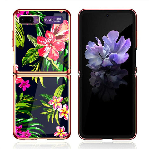 Samsung Galaxy Z Flip Cover - Floral Series - Premium Electroplated Infinity Ultra Shine Glass Soft Silicon Borders Case