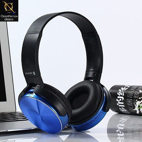 Wireless Bluetooth Headphone Heavy bass Folding Earphone Stereo Headset with NFC FM Support TF Card - Blue