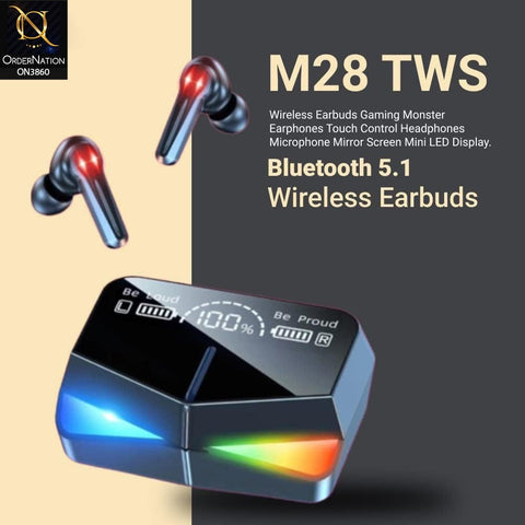 Exclusive Edition M28 TWS Wireless Headphone With Noise Cancellation And Low Latency Gaming Earbuds - Black