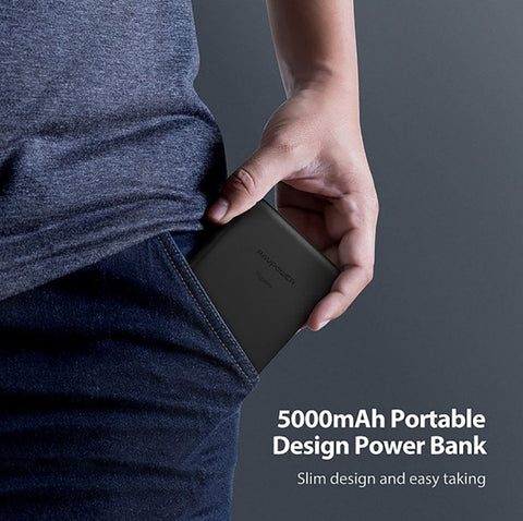 Black - Ravpower 5000mAh 3 in 1 Wireless Power Bank With Stand Kit
