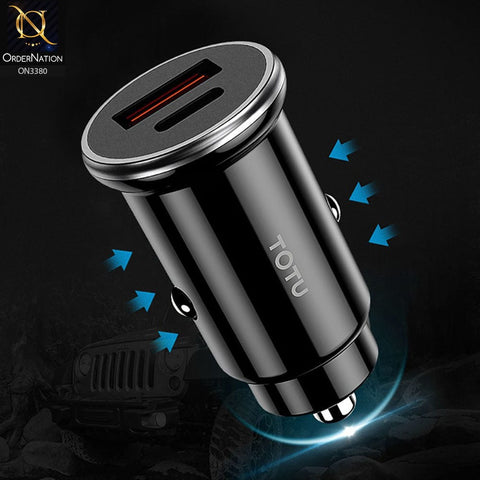 Black - ToTu DCCPD-02 - Elite Series Double Usb Ports strong power PD car charger, qc 3.0 car charger