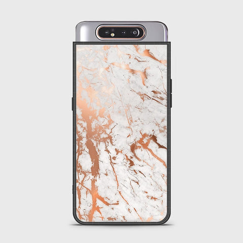 Samsung Galaxy A80 Cover - White Marble Series 2 - HQ Ultra Shine Premium Infinity Glass Soft Silicon Borders Case