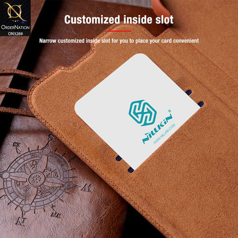 iPhone 13 Pro Max Cover - Blue - Nillkin Qin Pro Series Leather Flip Book with Camera Slide Protection Case