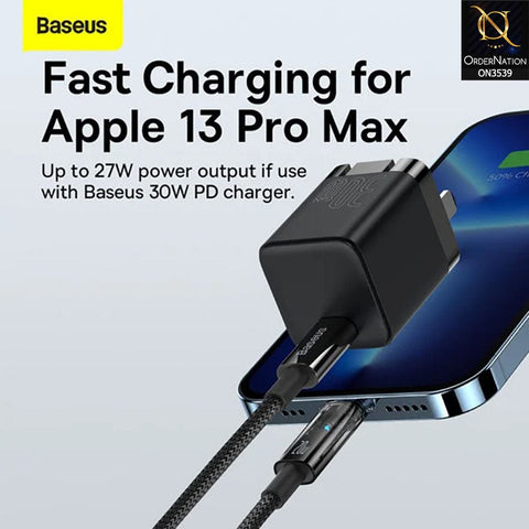 Baseus Explorer Auto Power Off Type C to iP Cable 1M 20W - Black