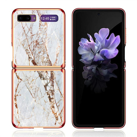 Samsung Galaxy Z Flip Cover - White Marble Series - Premium Electroplated Infinity Ultra Shine Glass Soft Silicon Borders Case