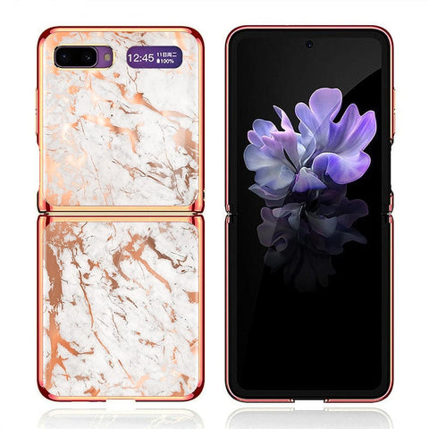 Samsung Galaxy Z Flip Cover - White Marble Series 2 - Premium Electroplated Infinity Ultra Shine Glass Soft Silicon Borders Case