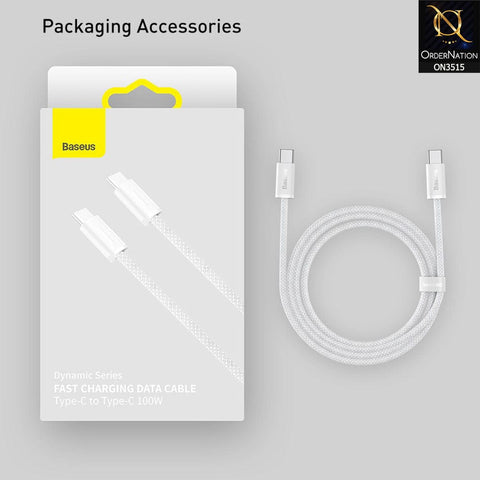 Baseus Braided Cable TypeC to TypeC 100w 1M High Density Fast Charging Data Cable - White