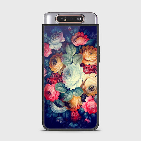 Samsung Galaxy A80 Cover - Floral Series 2 - HQ Ultra Shine Premium Infinity Glass Soft Silicon Borders Case