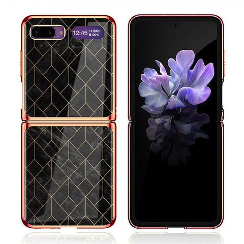 Samsung Galaxy Z Flip Cover - Black Marble Series - Premium Electroplated Infinity Ultra Shine Glass Soft Silicon Borders Case