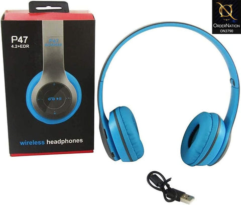 P47 Foldable Wireless Headphones 5.0 + EDR Support TF Card, MP3 Player Wireless - Blue Gray ( Wireless Headphone )