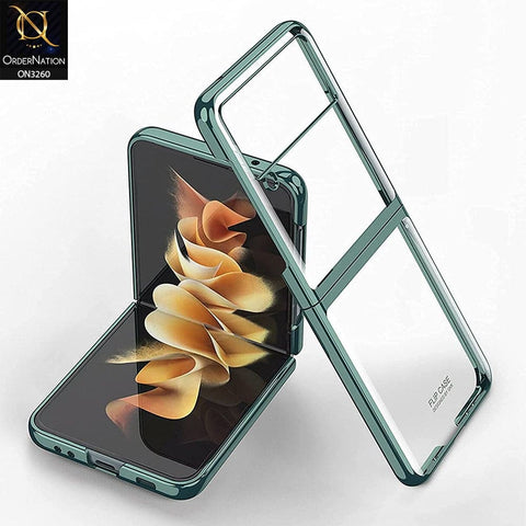 Samsung Galaxy Z Flip 3 5G Cover - Green - GKK Streight Edge Color Plating Transparent Ultra-Thin Hard PC Case