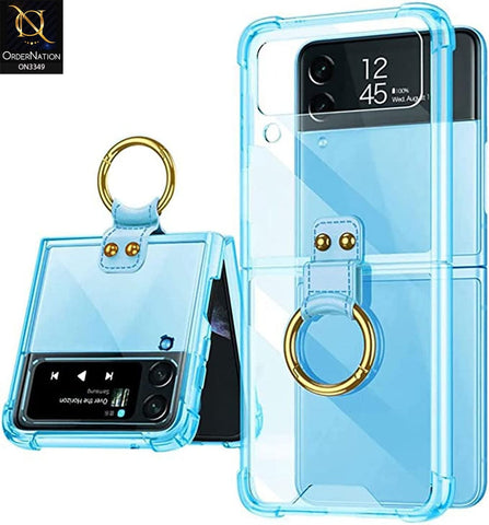 Samsung Galaxy Z Flip 4 5G Cover - Sky Blue - GKK Color Transparent Finger Key Ring Holder Shock Proff Airbag Soft Borders Case