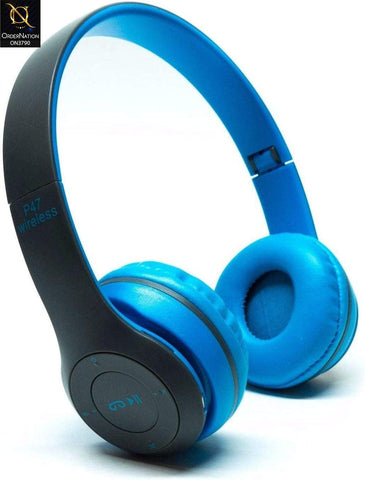 P47 Foldable Wireless Headphones 5.0 + EDR Support TF Card, MP3 Player Wireless - Blue Gray ( Wireless Headphone )