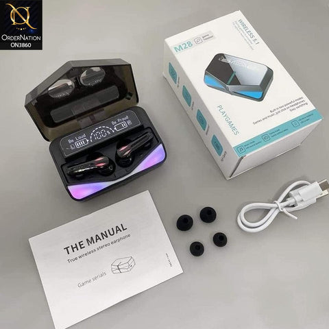 Exclusive Edition M28 TWS Wireless Headphone With Noise Cancellation And Low Latency Gaming Earbuds - Black