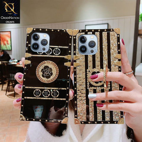 Vivo Y21 Cover - Design 2 - 3D illusion Gold Flowers Soft Trunk Case With Ring Holder
