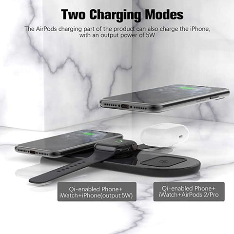 Black - Recci RCW-18 - RECCI Wireless Charger 3 in 1 Qi-Certified Fast Wireless Charging Pad  iWatch (No QC 3.0 Adapter)
