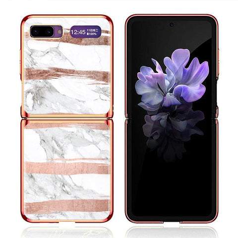 Samsung Galaxy Z Flip Cover - White Marble Series - Premium Electroplated Infinity Ultra Shine Glass Soft Silicon Borders Case