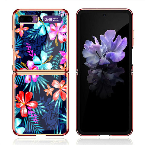 Samsung Galaxy Z Flip Cover - Floral Series - Premium Electroplated Infinity Ultra Shine Glass Soft Silicon Borders Case