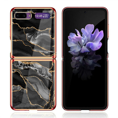Samsung Galaxy Z Flip Cover - Black Marble Series - Premium Electroplated Infinity Ultra Shine Glass Soft Silicon Borders Case