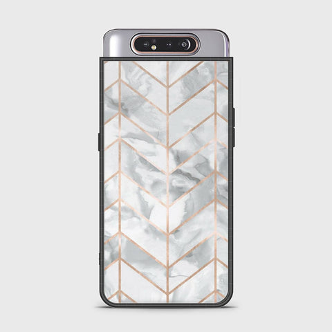 Samsung Galaxy A80 Cover - White Marble Series 2 - HQ Ultra Shine Premium Infinity Glass Soft Silicon Borders Case