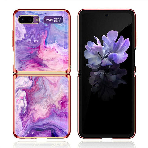 Samsung Galaxy Z Flip Cover - Colorful Marble Series - Premium Electroplated Infinity Ultra Shine Glass Soft Silicon Borders Case