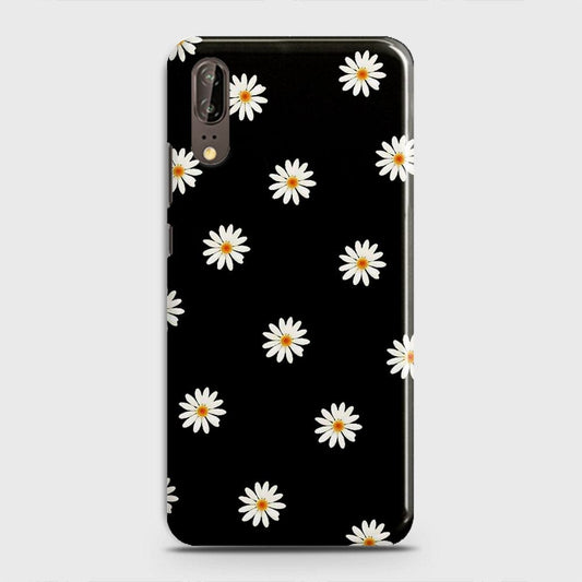 Huawei P20 Cover - Matte Finish - White Bloom Flowers with Black Background Printed Hard Case With Life Time Colors Guarantee