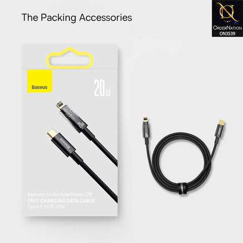 Baseus Explorer Auto Power Off Type C to iP Cable 1M 20W - Black