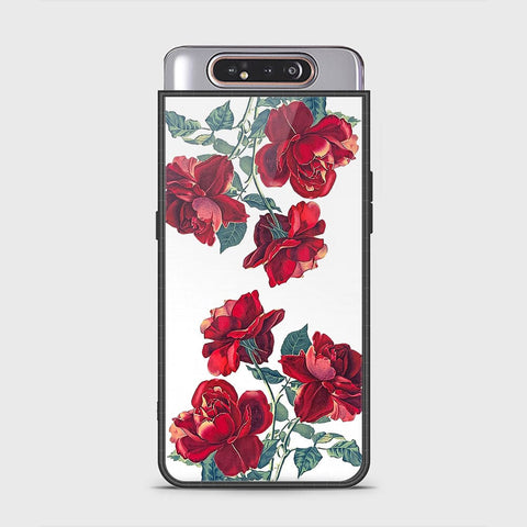 Samsung Galaxy A80 Cover - Floral Series 2 - HQ Ultra Shine Premium Infinity Glass Soft Silicon Borders Case