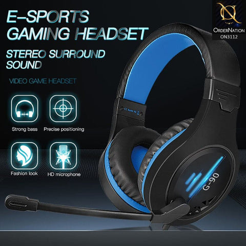 Blue - G90 Gaming Headphones With 3.5mm 4 Pin Wire And Mic