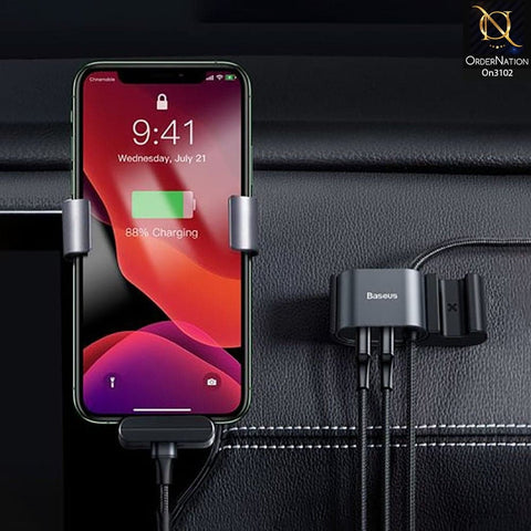 Black - CALHZ-01 - Baseus iPhone Special Data Cable For Car Back Seat With 2x USB HUB