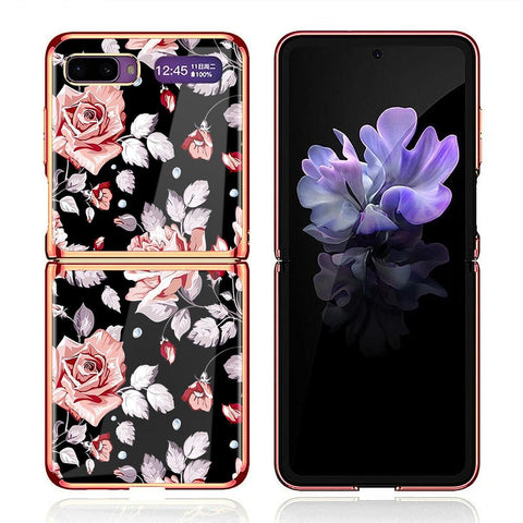 Samsung Galaxy Z Flip Cover - Floral Series - Premium Electroplated Infinity Ultra Shine Glass Soft Silicon Borders Case