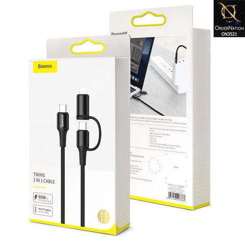 Baseus Cable Twins 2IN1 Type-C To Type-C 60W (20V/3A) + Lightning (5V/2A) 1M - Black