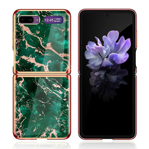 Samsung Galaxy Z Flip Cover - Colorful Marble Series - Premium Electroplated Infinity Ultra Shine Glass Soft Silicon Borders Case