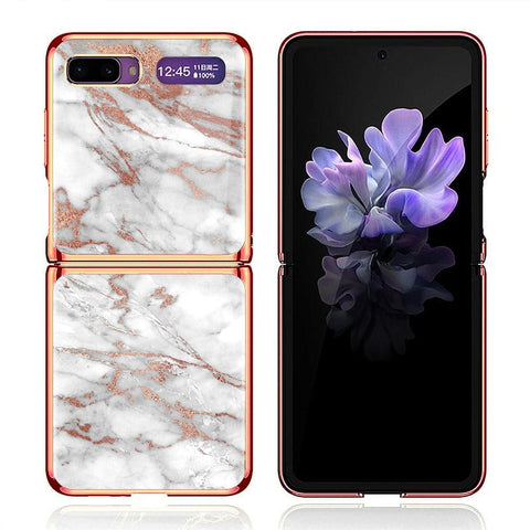 Samsung Galaxy Z Flip Cover - White Marble Series 2 - Premium Electroplated Infinity Ultra Shine Glass Soft Silicon Borders Case