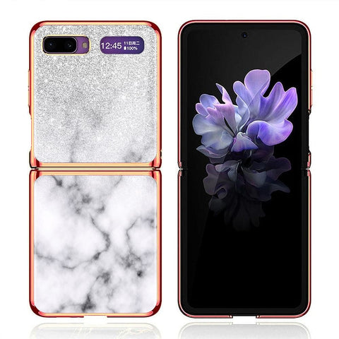Samsung Galaxy Z Flip Cover - White Marble Series - Premium Electroplated Infinity Ultra Shine Glass Soft Silicon Borders Case