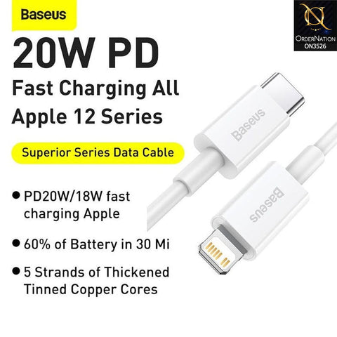 Baseus Superior Series TypeC To iPhone 20W Fast Charging Cable 2m - White