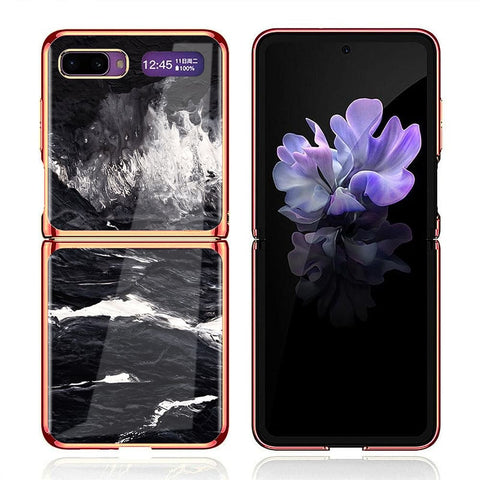Samsung Galaxy Z Flip Cover - Black Marble Series - Premium Electroplated Infinity Ultra Shine Glass Soft Silicon Borders Case