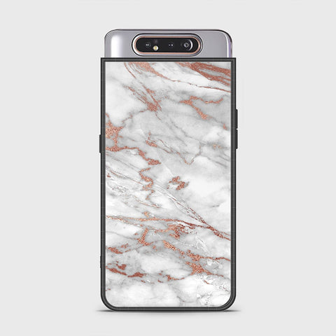 Samsung Galaxy A80 Cover - White Marble Series 2 - HQ Ultra Shine Premium Infinity Glass Soft Silicon Borders Case