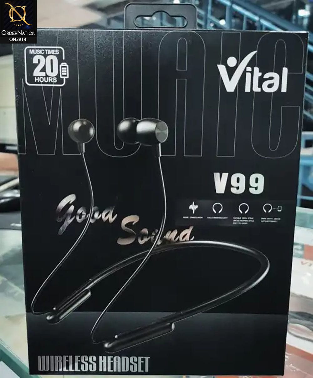 Vital v99 Wirless Headset Best Quality Product 20h Music Time - Black