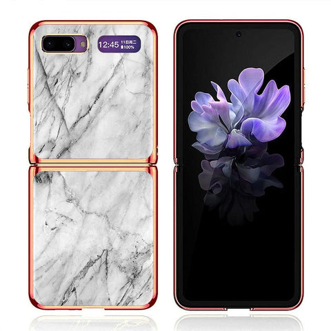 Samsung Galaxy Z Flip Cover - White Marble Series - Premium Electroplated Infinity Ultra Shine Glass Soft Silicon Borders Case