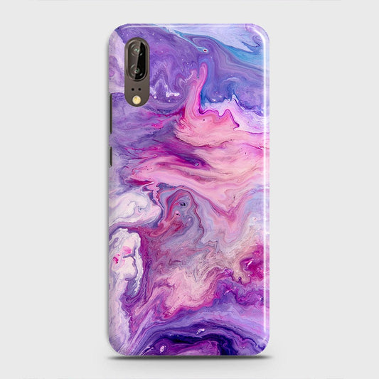 Huawei P20 Cover - Chic Blue Liquid Marble Printed Hard Case with Life Time Colour Guarantee