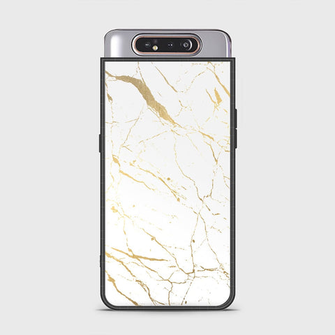Samsung Galaxy A80 Cover - White Marble Series 2 - HQ Ultra Shine Premium Infinity Glass Soft Silicon Borders Case