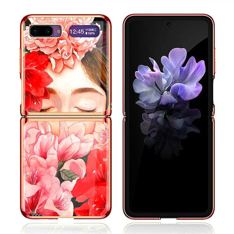 Samsung Galaxy Z Flip Cover - Floral Series - Premium Electroplated Infinity Ultra Shine Glass Soft Silicon Borders Case