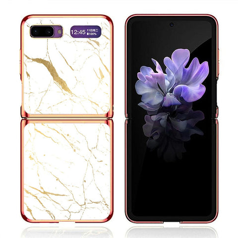 Samsung Galaxy Z Flip Cover - White Marble Series 2 - Premium Electroplated Infinity Ultra Shine Glass Soft Silicon Borders Case