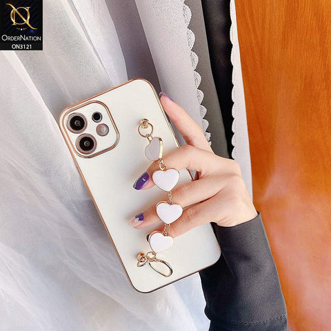 iPhone 11 Cover - White - Electroplating Shiny Soft TPU Case with Love Heart Chain Bracelet Holder
